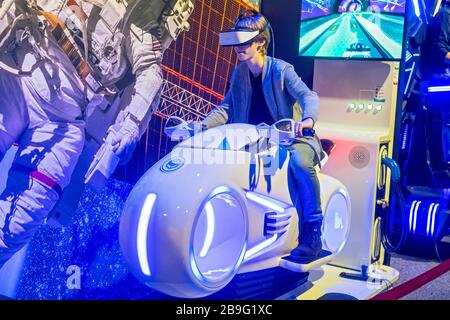 boy in 3D virtual world of games Stock Photo
