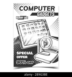 Computer Gadgets Creative Advertise Poster Vector Stock Vector