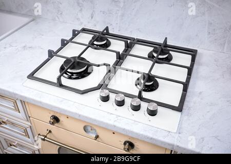 Modern Hob Gas Stove Made Of Tempered White Glass Using Natural