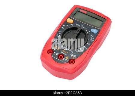 Multimeter for working with electricity on an isolated white background Stock Photo