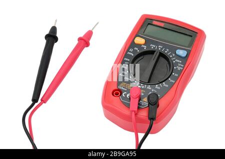 Multimeter for working with electricity on an isolated white background Stock Photo