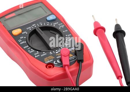 Multimeter for working with electricity on an isolated white background Stock Photo