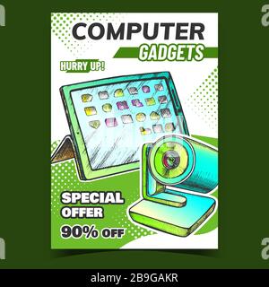 Computer Gadgets Creative Advertise Poster Vector Stock Vector