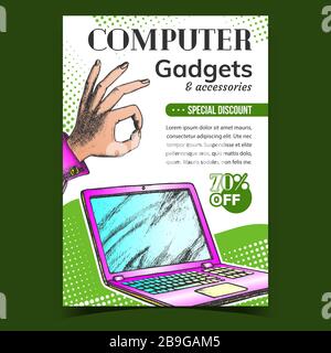 Computer Gadgets Creative Advertise Banner Vector Stock Vector