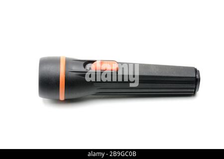 Flashlight in black on an isolated white background Stock Photo