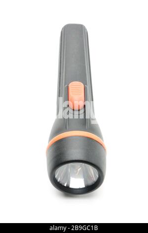 Flashlight in black on an isolated white background Stock Photo