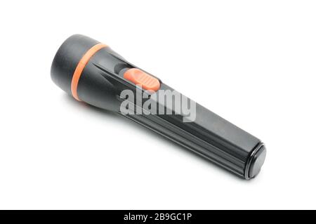 Flashlight in black on an isolated white background Stock Photo