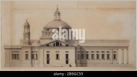 Project for the church of the Madeleine: elevated side façade Anonyme. Projet pour l'église de la Madeleine : élévation de la façade latérale. Lavis d'encre de chine et rose. Paris, musée Carnavalet. Stock Photo