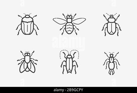 Insects icon set in linear style. Vector illustration Stock Vector