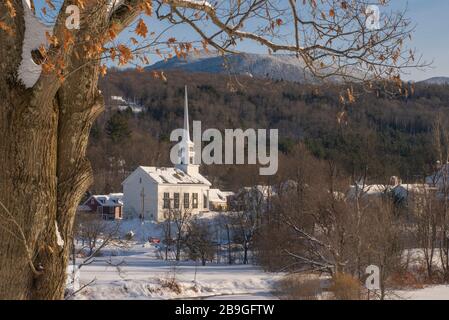 Village of Stowe, Vt in winter. Stock Photo