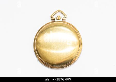 Golden small pocket watch Swiss made hand crafted, old and precious Stock Photo