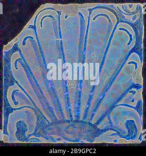 Tile of chimney pilaster, blue on white, shell-like white headdress, chimney pilaster tile pilaster footage fragment ceramics pottery glaze, baked 2x glazed painted number 12 Stock Photo