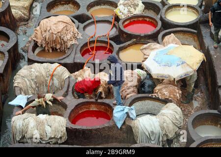View over Chouara Tannery, in the medina of Fes (Fez), Morocco Stock Photo