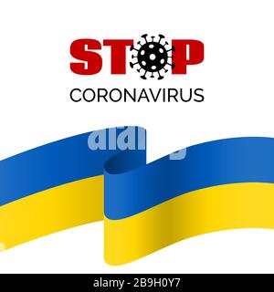 Stop coronavirus in Ukraine. Vector banner for covid-19 prevention. With ukrainian flag Stock Vector