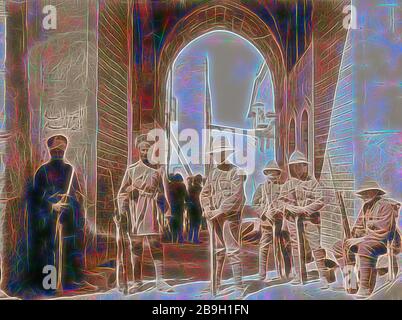 Indian and British guards, St. Stephen's Gate, Jerusalem. 1920, Jerusalem, Israel Stock Photo