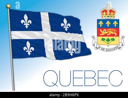 Quebec official national flag and coat of arms, Canada, vector illustration Stock Vector