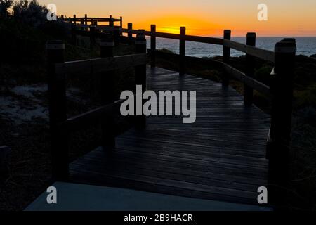 Sunset over Yanchep Beach and Indian Ocean  from beachside Lookout, Yanchep, Perth, Western Australia Stock Photo