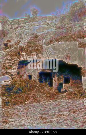 Valleys of Jehoshaphat and Hinnom A rock-hewn tomb at Akeldama. exterior & entrance. 1920, Jerusalem, Israel Stock Photo