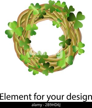 Four-leaf wreath. Clover. Vector illustration isolated on a white background. Stock Vector