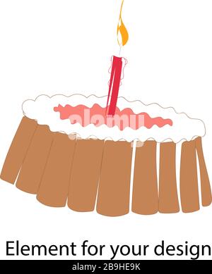 Birthday. Birthday cake with one candle. Cake. Cupcake festive. Vector illustration isolated on a white background.. Stock Vector