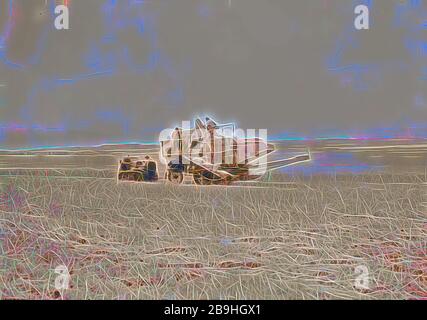 Modern harvester on Plain of Esdraelon. May 26, 1935. 1935, Israel Stock Photo