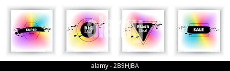 Vibrant liquid abstract banners with black blots on white background. Fluid banner Stock Vector
