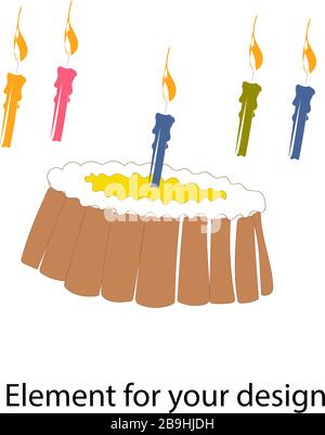 Cake and candles of different colors. Name day. Birthday. Vector illustration isolated on a white background.. Stock Vector
