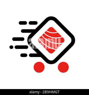 Sushi delivery logo template. Vector illustration Sushi roll sign, symbolizes the fast delivery. EPS 10 Stock Vector