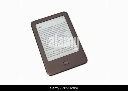 E-book on tablet pc touchpad isolated on white background. With clipping path Stock Photo