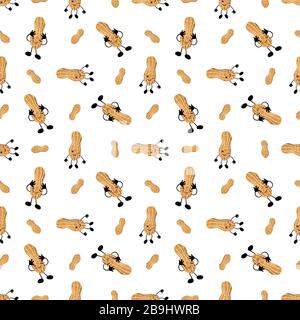Seamless peanuts on a light background. Vector illustration. Nuts characters. Stock Vector