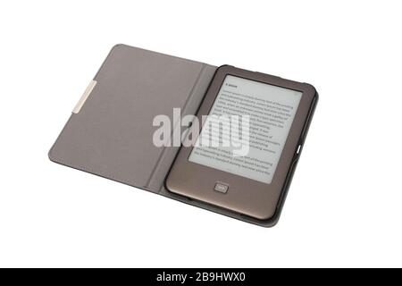 E-book on tablet pc touchpad isolated on white background. With clipping path Stock Photo