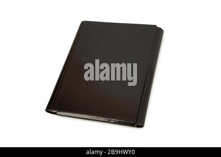 Black leather folder isolated on white background. Stock Photo