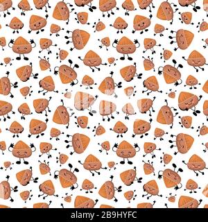 Seamless hazelnut on a light background. Vector illustration of Nuts characters. Stock Vector