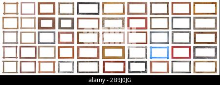 Collection of vintage wood frames isolated on a white background. Object with clipping path. Stock Photo