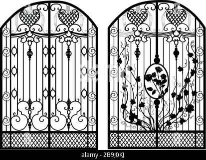 The gate forged. Metal grill. Artistic forging. Iron. Vector illustration. Stock Vector