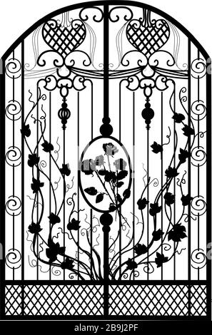 The gate forged. Metal grill. Artistic forging. Iron. Vector illustration. Stock Vector