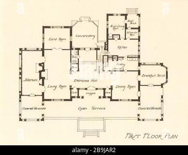 Residence, John W. McDonald, Deal, New Jersey. First floor plan. K. MacM. Towner, Architect (1922) Stock Photo