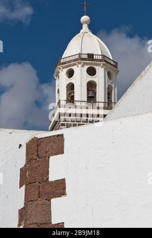 Spanien, Spain, Lanzarote,  Teguise, Kirche ,Kirchturm, Church of Our Lady of Guadalupe, architecture, catholic,clock, Stock Photo