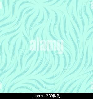 Vector seamless texture of turquoise color from smooth lines in the form of brush strokes on a sea background. Template for printing onto fabric or Stock Vector