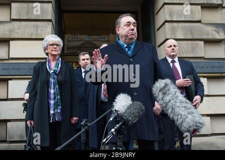 Edinburgh, UK. 23 March 2020.   Pictured: Alex Salmond - Former First Minister of Scotland and Former Leader of the Scottish National Party (SNP).   Alex Salmond is seen leaving the High Court as a free man on day eleven of his trial, after being acquitted of all charges. Stock Photo