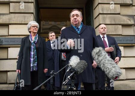 Edinburgh, UK. 23 March 2020.   Pictured: Alex Salmond - Former First Minister of Scotland and Former Leader of the Scottish National Party (SNP).   Alex Salmond is seen leaving the High Court as a free man on day eleven of his trial, after being acquitted of all charges. Stock Photo