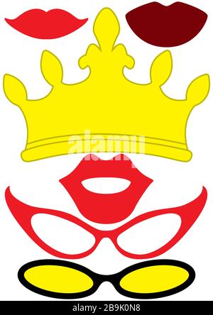 Party accessories set - glasses, crown, lips Stock Vector