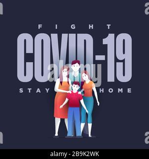 Family are standing in front of Covid-19 and protecting themselves. Stock Vector