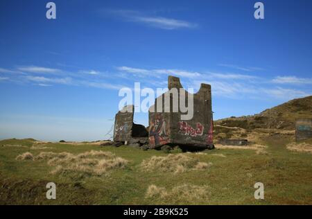 Derelict quarry structures on Titterstone Clee hill, Shropshire, England, UK. Stock Photo