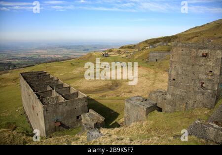 Derelict quarry structures on Titterstone Clee hill, Shropshire, England, UK. Stock Photo