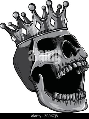 Monochromatic Vector illustration human death skull in crown with roses ...