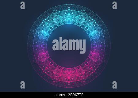 Circular quantum computer technology concept. Sphere explosion background. Deep learning artificial intelligence. Big data algorithms visualization Stock Vector
