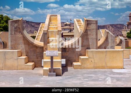 On site Giant Sundial and observatory in Jantar Mantar, Jaipur, Rajasthan, India Stock Photo