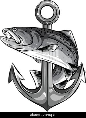 fish twisted to an anchor of a boat vector Stock Vector