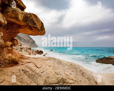 Cala Goloritzé, a pearl of the Mediterranean, on the east coast of Sardinia, whose beach can be reached via a beautiful trekking route Stock Photo